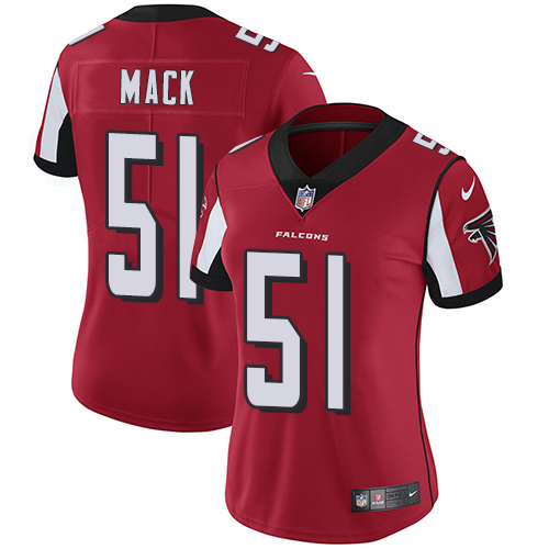 Nike Falcons #51 Alex Mack Red Team Color Women's Stitched NFL Vapor Untouchable Limited Jersey